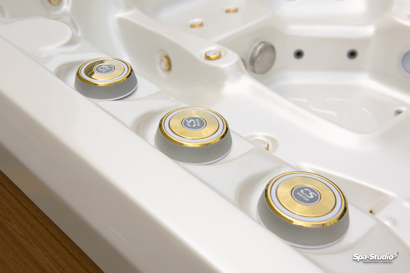 Wanna SPA Delphina 3 Generation Canadian Spa — złote dysze na burcie, zbliżenie