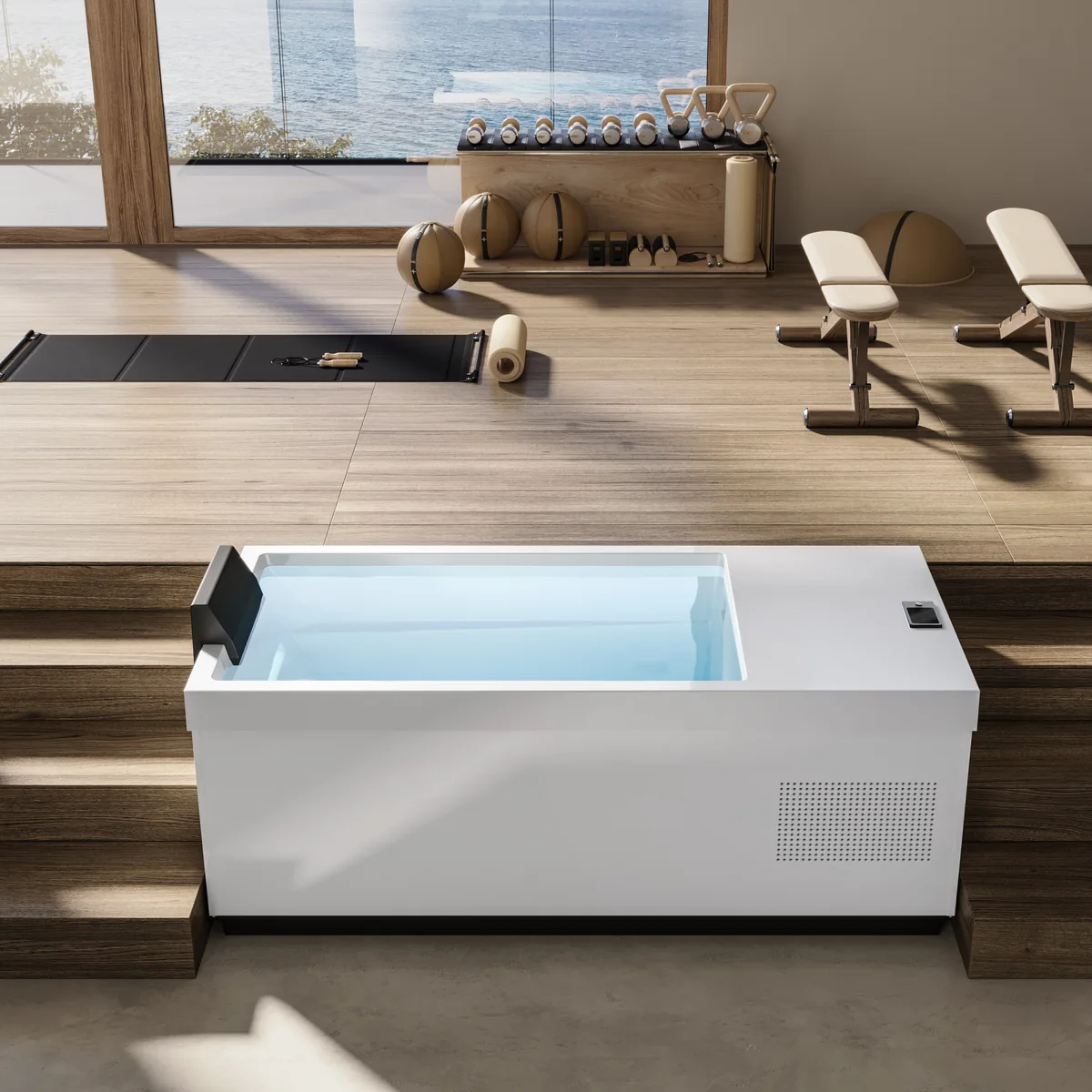 Treesse Artica — aranżacja strefy wellness z wanną zimnego zanurzenia