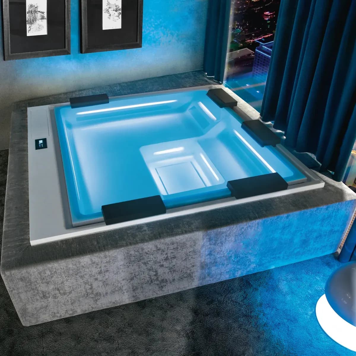 Treesse Phantom — wnętrze z oświetleniem RGB LED w kamiennej zabudowie
