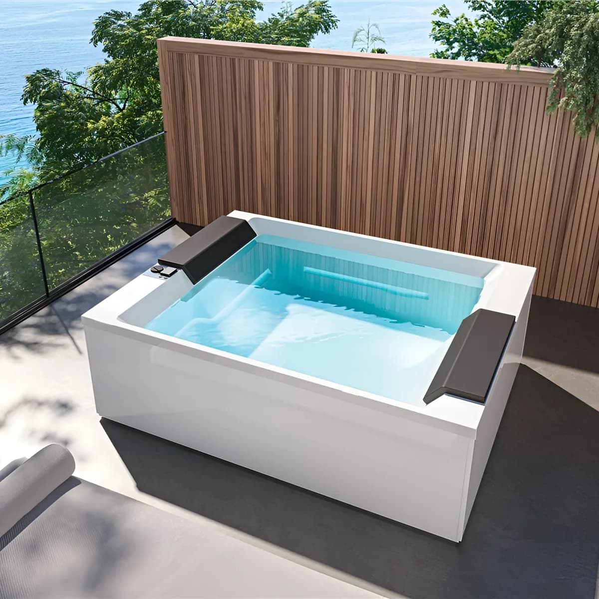 Treesse Soul Spa 150 — aranżacja tarasowa z widokiem na wodę