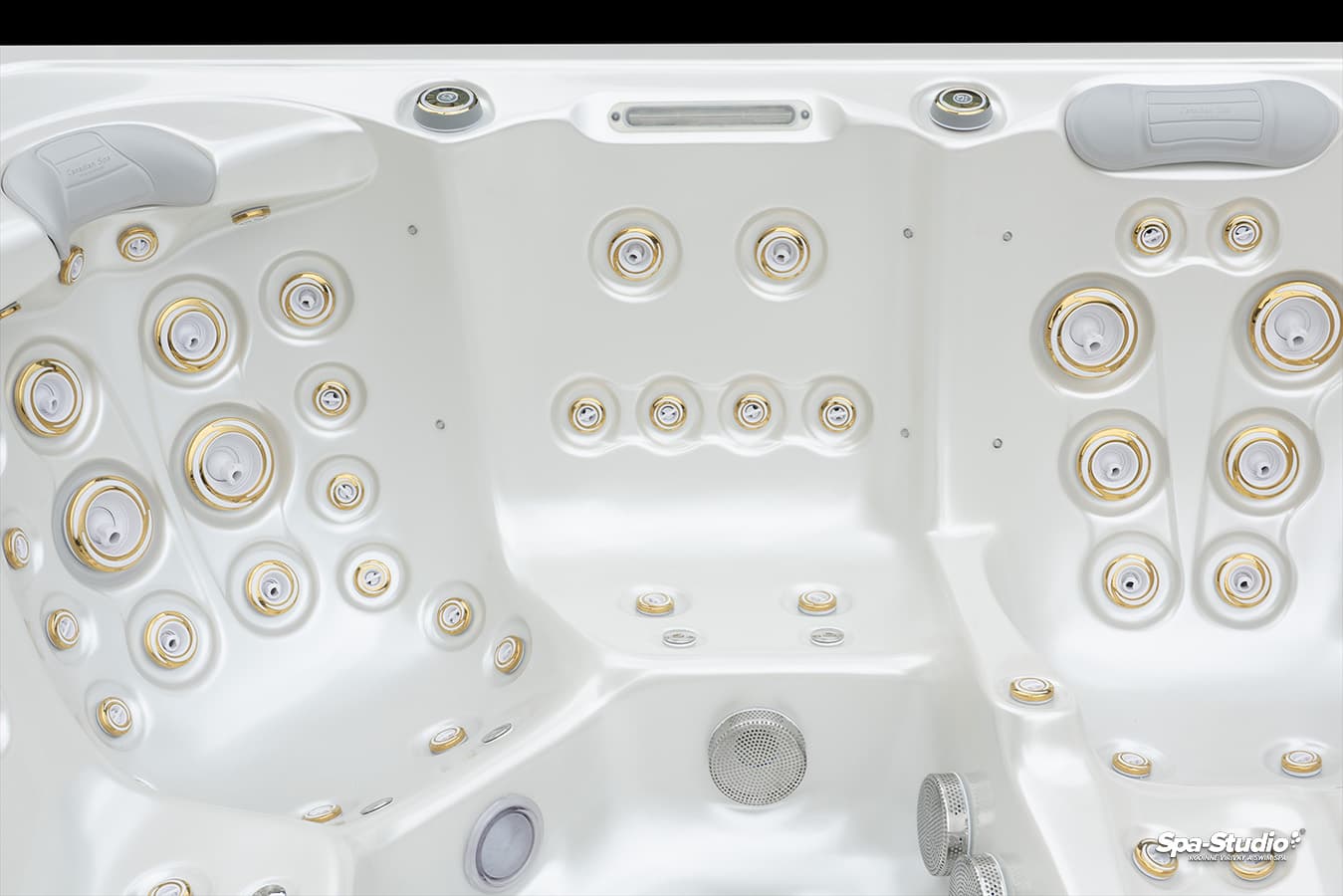 Wanna SPA Delphina Deluxe Geometric Canadian Spa — wnętrze ze złotymi dyszami — leżanka i siedziska