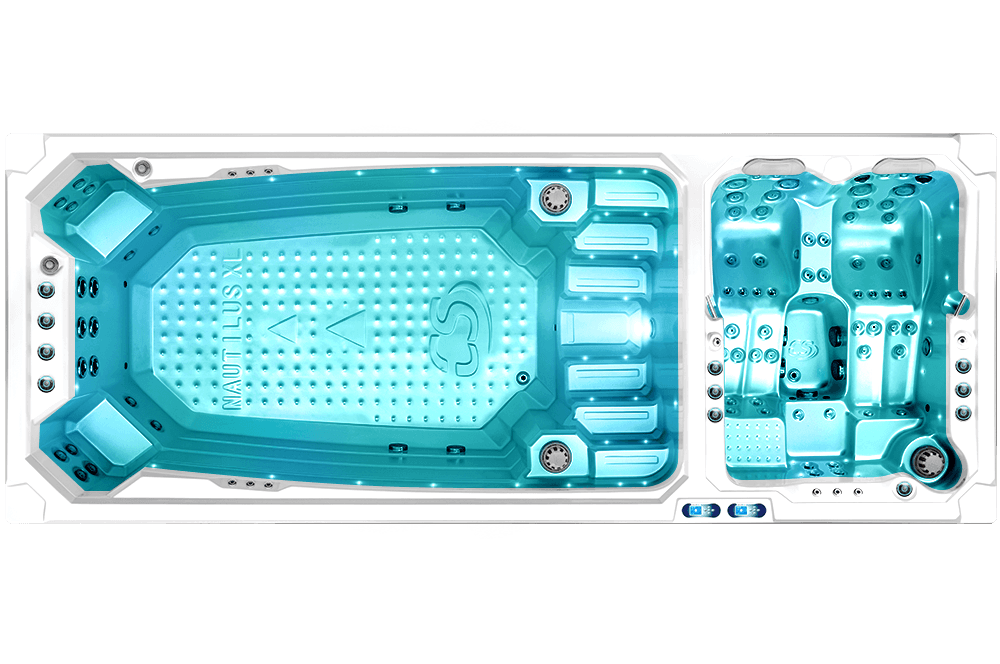 Nautilus XL New — rzut z góry, układ dysz i siedzisk