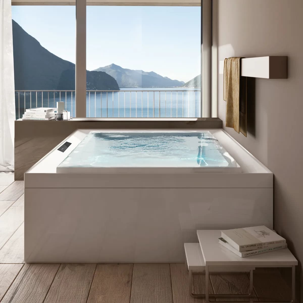 Treesse Fusion Spa 230 — prostokątna wanna z widokiem na jezioro